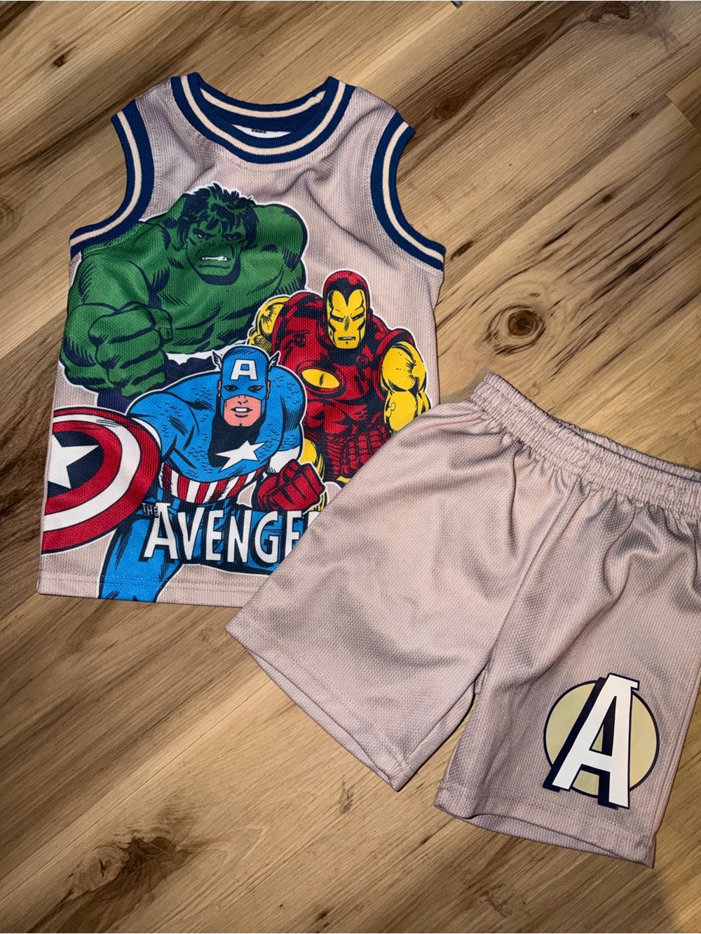 Boys Beige Avengers Tank and Shorts Set - Marvel Superhero Outfit